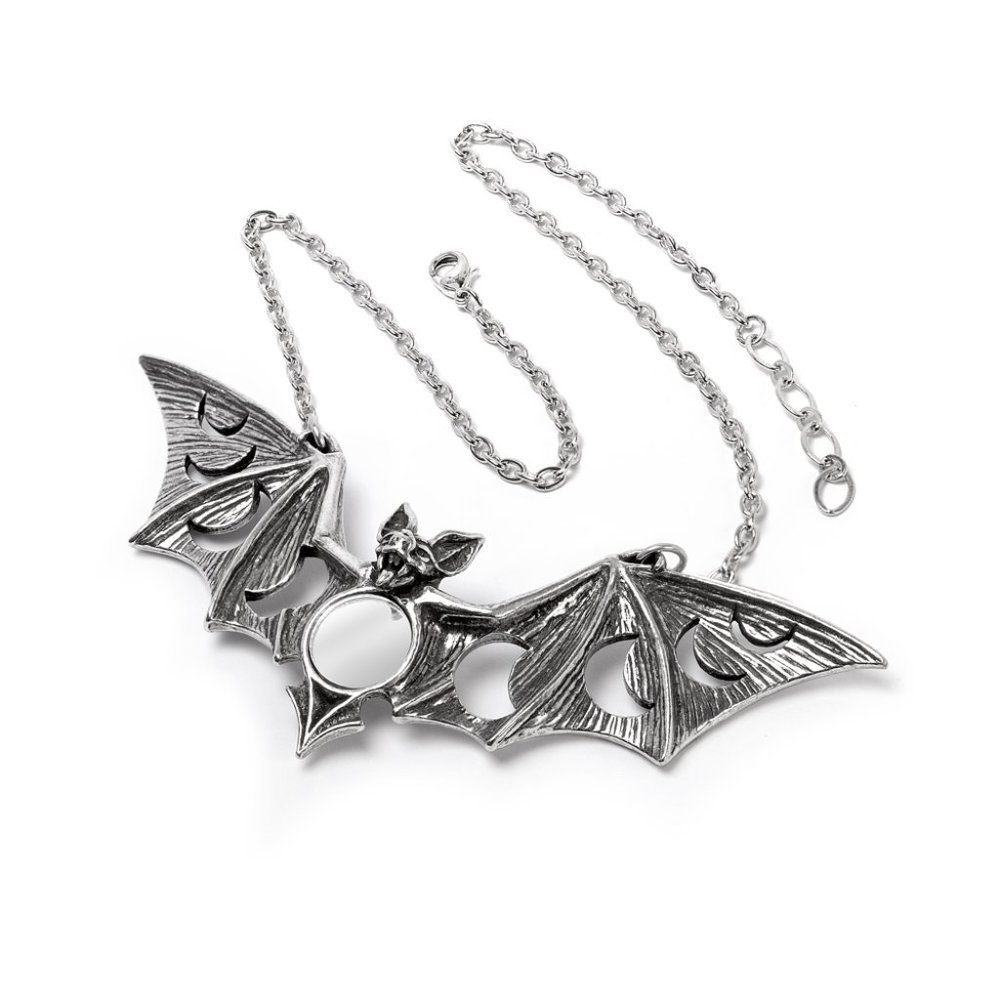 Alchemy Gothic Lunaeca Bat Moon Mirror Crescent Moons Pendant NEW - Picture 2 of 3